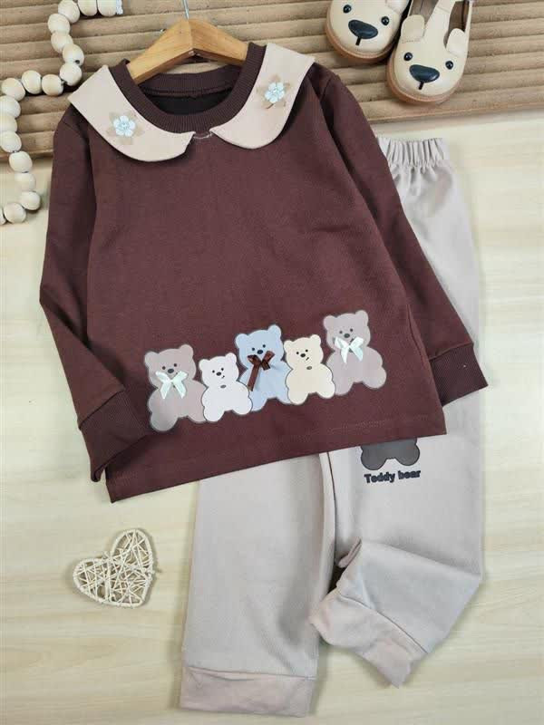 ست بلوز و شلوار یقه گل و تدی🐻