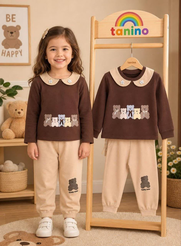 ست بلوز و شلوار یقه گل و تدی🐻